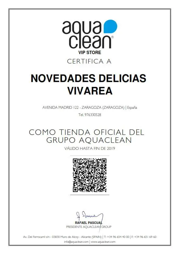 certificado Aquaclean vip store Zaragoza